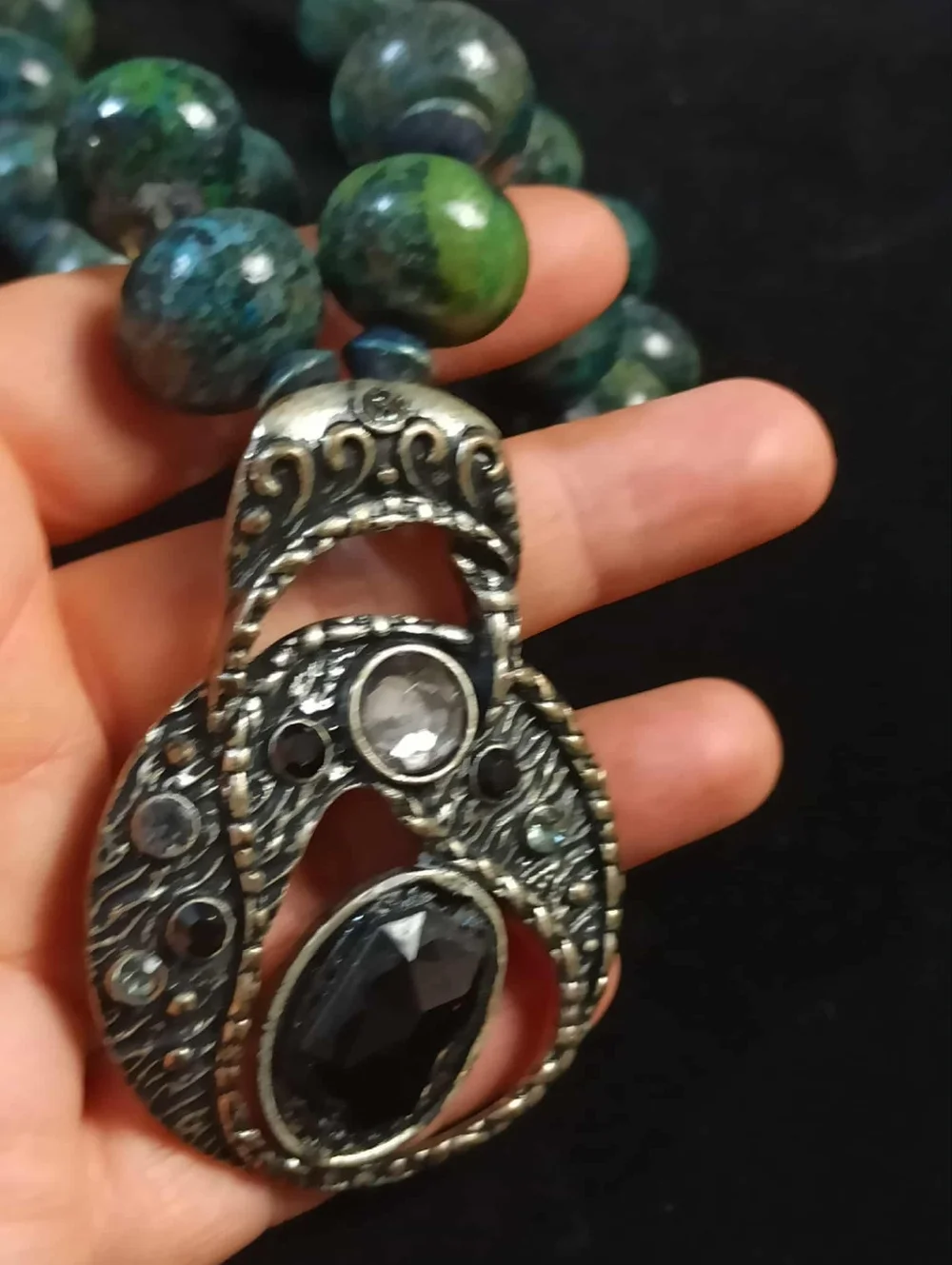 Vintage Style Israeli Eilat Stone Beaded Necklace Artisan Pendant Statement - Picture 6 of 15